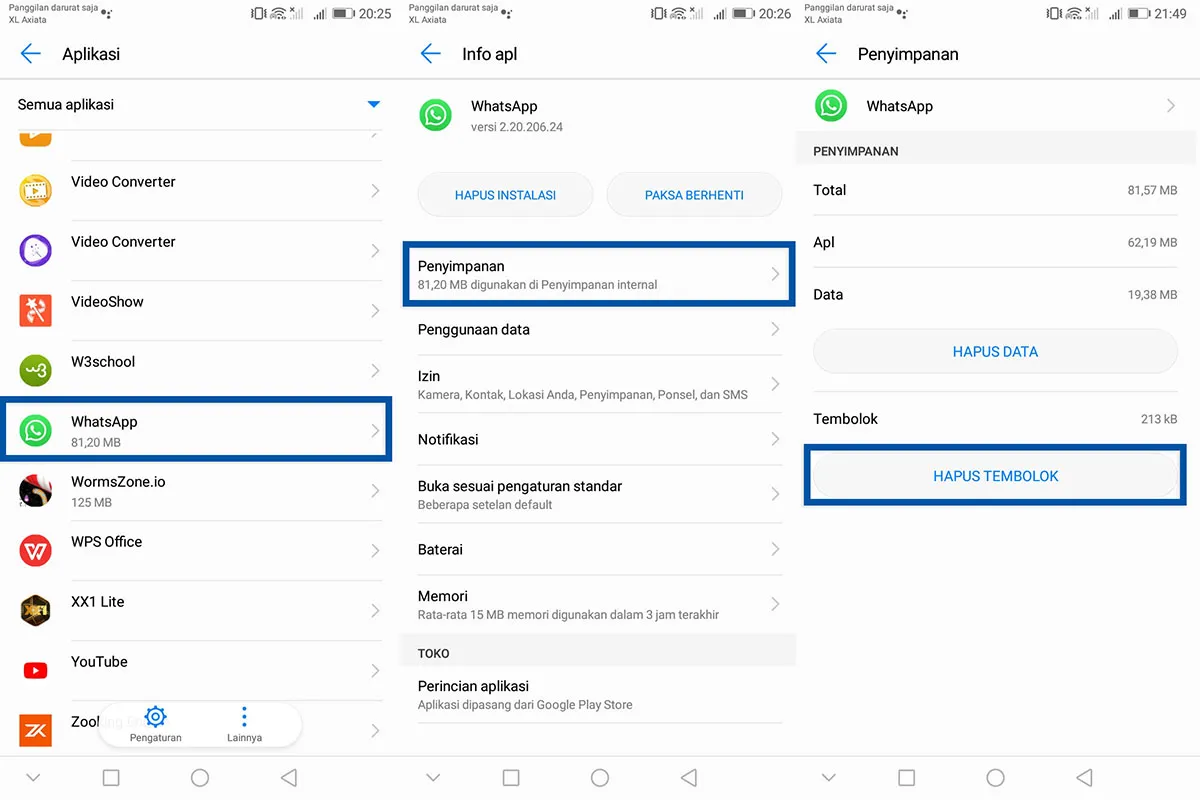 Hapus Cache WhatsApp Android