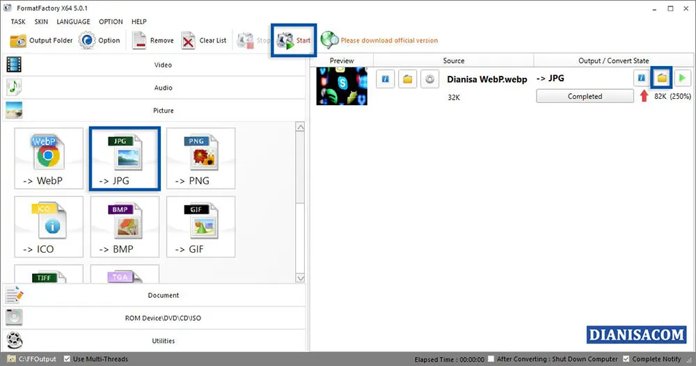 5 Convert WebP ke JPG FormatFactory